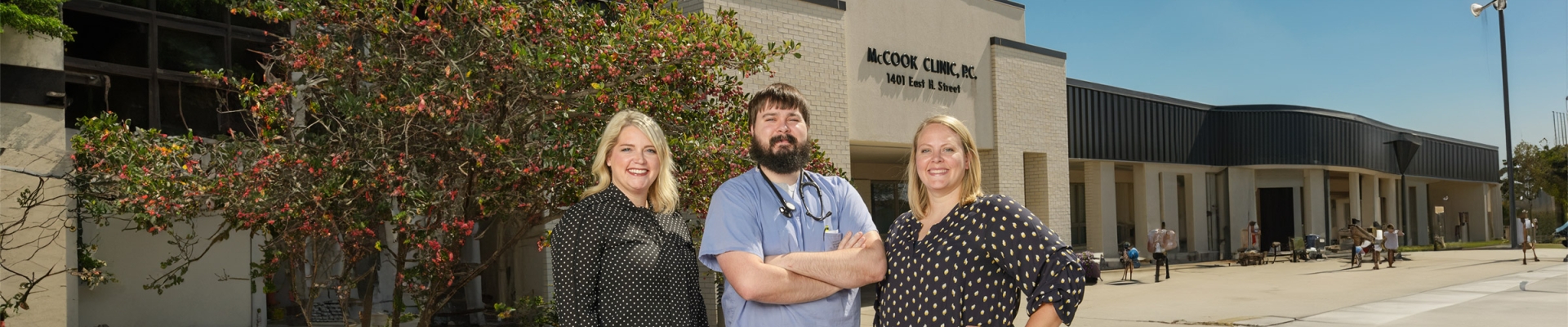 group in front of hospital