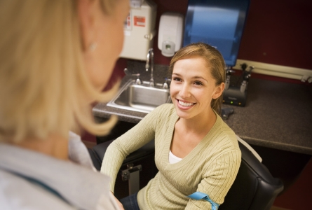 female donating blood